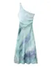 Casual Dresses Chic Lady Holiday Style Fashion Tie-Dye Print Summer Blue Long Girls 2023 Diagonal Collar Sleeveless Dress