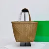 Woven Tote Shopping Bag Handbag Purse Genuine Leather Internal Zipper Pocket Fashion Letters Women Shoulder Bags Plain Vegetable Basket 23cm