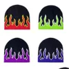 Beanie/Skull Caps Hip Hop Flame Knitted Beanies Hat Winter Warm Ski Hats Men Women Mticolor Soft Elastic Cap Womens Drop Delivery Fa Dh2Kb