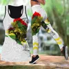 Badmode Nieuwe Zomer Damesmode Black Panther Tattoo Gedrukt Casual Sport Yoga Pak Stretch Leggings en Out Tank Top Pak Xs8xl