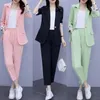 Calças femininas de duas peças 2023 Fat MM conjunto tamanho grande Blazer temperamento fino terno casual roupa feminina slim de duas peças primavera/verão