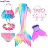 2021 meerjungfrau Schwanz Sommer Mädchen Kleidung Kinder Badeanzug Badeanzug Mädchen Kinder Swimmable Bikini Mädchen Monofin Für Swim235P