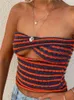 Canottiere da donna Camis Tossy con spalle scoperte Top a tubino in maglia Sexy senza spalline senza spalline Bustier Top per donna Stripe Cropped Summer Streetwear 230713