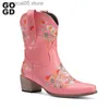 Laarzen GOGD Nieuw Merk Mode Enkellaars Western Cowboy Voor Vrouwen Schoenen 2023 Geborduurd Naaien Bloemen Cowgirl Schoenen Laarzen Puntschoen T230713