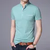 Herren Polos Mode Marke Poloshirt Herren Sommer Mandarin Kragen Slim Fit Einfarbig Knopf Atmungsaktive Polos Casual Männer Kleidung 230713