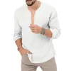 Chemises de créateurs pour hommes chemise à manches longues mélange de lin pour hommes col en v couleur unie régulière taille M-3XL Designer Mens chemises d'affaires formelles chemise décontractée à la mode