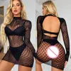 Casual Dresses Fashion Y2K Beach Wear Bodycon Dress Sexy Mesh See Through Lingerie Costume Erotic Fishnet Transparent Nightdress