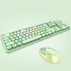 Toetsenbord Muis Combo Leuke 2 4G Draadloze Set Gemengde Snoep Kleur Roud Keycap en Kam voor Laptop Notebook PC Meisjes Gift 230712