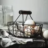 Storage Baskets Wooden Handle Metal Retro Basket Portable Multi-function Vegetable Fruit Egg Groceries Practical Organizer