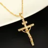 Pendant Necklaces Gold Color Cross Crucifix Women Men Necklace Jesus Christian Catholic Jewelry