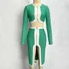 Work Dresses Wholesale Women's 2023 Spring Time Wear Green Long Sleeve Bandage Top&Long Skirt Sexy Two Piece Suit Celebrity Party Sets