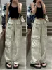 Jeans da donna Vintage Donna Moda Bianco Vita alta Casual Allentato Omighty Tasca larga Pantaloni cargo Solid Tuta Pantaloni 230712