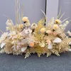 Dekorativa blommor Anpassade Champagne Flower Row Artificial Road Lead Arrangement Wedding Arch Decor Floral Ball Party Stage Layout Display