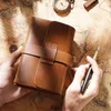 1pc Pure Handmade Cowhide Notebook Thickened Vintage Chinese Kraft Paper Notepad 6.5*4.53in Travel Book 200 Sheets 400 Pages