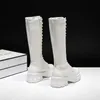 Lazyseal Winter Long Bootse Women White Lace Up Zip Histess Увеличение кожаной обувь PU