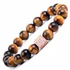 Strand 8mm Natural Yellow Tiger Eye Stone Bracciale da uomo con ciondolo geometrico per gioielli da polso da donna