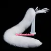 70cm 27 5 - Real Genuine White Fox Pelliccia Coda Plug Metallo Acciaio Butt Plug Anale Inserto Sexy Stopper Cosplay Toy310s