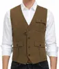 Gilet da uomo Gilet da uomo in tweed da caccia con scollo a V Vintage in lana a spina di pesce Slim Fit Business Groomsmen Abbigliamento da sposa