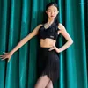 Stage Wear Abito da ballo latino nero Donna Tassel Top Gonna con frange ChaCha Rumba Samba Performance Costume Pratica per adulti DNV17994