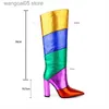 Bottes Rainbow Slip-On Femmes Bottes Au Genou Sexy Bout Pointu Talon Carré Femmes Bottes Défilé De Mode Nouveauté Haute Qualité Designer Chaussures T230713