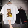 Men's Tracksuits Mens Fashion Cotton T-Shirt Sets Money Bear Print Short Sleeve Streetwears Summer Unisex Graphic Shorts Suits