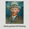 Pinturas famosas de Vincent Van Gogh, autorretrato con un sombrero de fieltro gris, obra de arte impresionista pintada a mano, decoración del hogar
