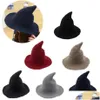 Cloches Femmes Moderne Chapeau De Sorcière Pliable Costume Sharp Pointu Laine Feutre Halloween Chapeaux De Fête Chaud Automne Hiver Cap 6 Couleurs Drop De Dhlfa