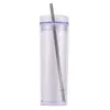 Wholesale 16oz Acrylic Plastic Straight Skinny Tumblers Slim Tumblers 7 Colors Double Wall Juice Drinking Cups With Lids & Straws Sports Water Bottles 460ml