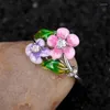 Trouwringen Mode Frisse Kleur Roze Paarse Bloemen Ring Voor Vrouwen Esthetische Ceremonie Party Accessoires Vinger Sieraden