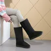 Classic Women Knee-High Boots Winter Warm Thick Bottom Long Booties For Lady 2021 Fashion Round Toe Mid-Calf Black Sude Boots L230704