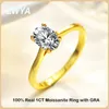 EWYA Real GRA Certified 1CT Oval Cut Moissanite Engagement Ring voor Vrouwen S925 Verzilverd 18K Yellow Gold Diamond Rings Band