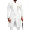 Men's Suits African Suit For Men Solid White Long Jackets And Pants 2 Piece Slim Fit Formal Outfits Wedding Costume Homme Classic Blazer Set