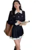 Arbetsklänningar Kontrastfärg Sommar Kvinnor 2-delad kjol Kostym Streetwear College Harajuku A Line Kort jacka Hög midja veckad