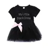 Flicka klänningar baby mode svart tyll tutu klänning bowknot bollklänning 0-24m född småbarn sommar kort ärm bodysuit romper