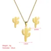 Pendant Necklaces European And American Stainless Steel Cactus Necklace Earrings Set For Women