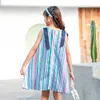 Robes de fille enfants été sans manches rayé plage robe nouveau 2022 adolescentes style coréen princesse vêtements coton décontracté #9441HKD230712