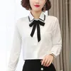 Blusas Femininas 2023 Coreana Estudante Feminina Camisa Moda Tendência Primavera E Outono Solta Chiffon Manga Longa Laço