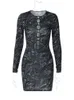 Abiti sexy urbani Swirl Print Mesh Cut Out Bodycon Mini Dres Manica lunga Casual Slim Fit Robe Primavera Autunno Party Club Abbigliamento 230712