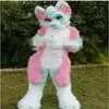 Zawód kostiumowy Wykonane różowe futra futrzane lis wilk husky pies maskotka maskotka fursuit dla dorosłych kreskówka świąteczna impreza 251V