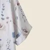 Women's Blouses Women Top Three Loose Fit Quarter Sleeves Summer Flower Print Round Neck Mid Length T-shirt