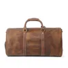 Duffel Taschen Hohe Qualität Vintage Braun Große Große Dicke Top Grain Echtes Crazy Horse Leder Business Männer Reisetasche Männlich gym Duffle M184