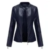 Femmes cuir Faux veste femmes 2023 automne printemps Moto motard fermeture éclair col montant rouge noir manteau vêtements d'extérieur Q452