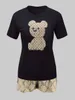 Kvinnors tvåbitar byxor LW Geometric Bear Print Shorts Set O Neck Kort ärm Basic T-shirt+Mixed Print Hipster Bottoms Två stycken Kvinnor 2st J230713