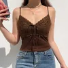 Regatas femininas Xingqing Vintage Aesthetic Lace Cami Top Y2k Cute Kawaii Camis Women Fairycore sem mangas com decote em V Crop Tops Roupas dos anos 2000