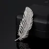 Brooches Full Crystal Feather For Women Silver Color Pins Fashion Dress Coat Clothes Accessories Cute Jewelry