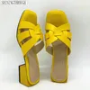 Sandaler Kvinnors tofflor PU Leather 4.2 cm Square Heel Open Heel Kvinnors Sandaler Pink Blue Yellow Women's Casual Shoes Women's 230713