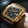 Armbandsur 2023 OLEVS Original Golden Watch for Men Luxury Brand Military Leather Big Gold Chronograph Man Relogio Masculino 230712