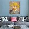 Impressionista su tela Autoritratto con cappello di paglia Vincent Van Gogh Dipinto a olio fatto a mano Repliche Modern Hotel Room Decor
