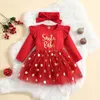 Robes de fille Toddler 2Pcs Christmas Mesh Dress Set Long Sleeve Letter Print Tulle Headband Suit
