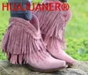 Buty 2023 Kobiety Mid-Calf Niski obcasowe buty motocyklowe Fringed Cowboy Boots Buty Spring Autumn Tassel Buty Botas Mujer T230713